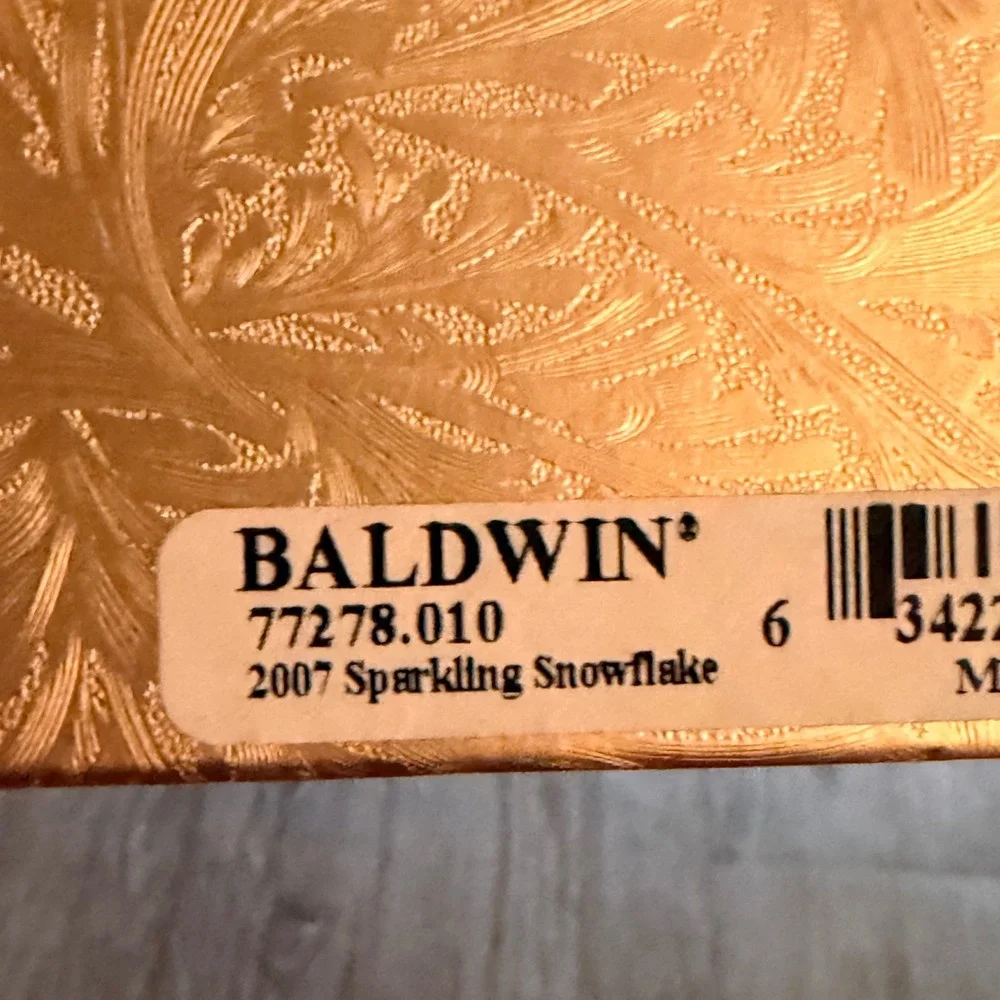 Baldwin 2007 Sparkling Snowflake Ornament 24kt Gold Finished Brass Christmas